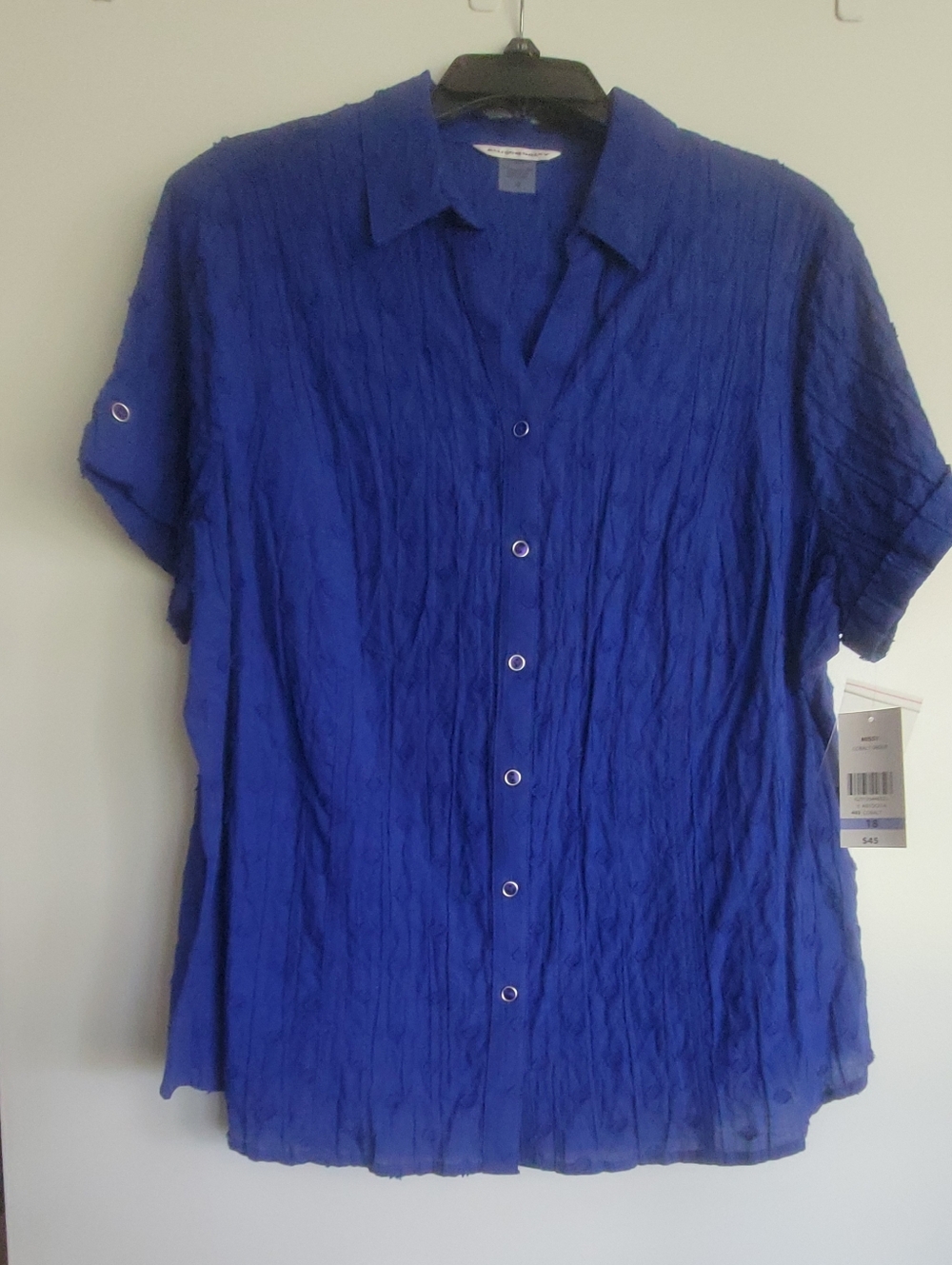 Allison Daley Cobolt Blue Crinkle Blouse Size 18 NWT